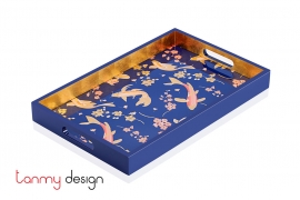 Blue rectangle lacquer tray with Koi fish pattern 25*40*4 cm